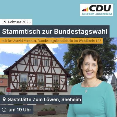 Ein sehr gut besuchter BTW-Stammtisch mit Dr. Astrid Mannes fand am Mi. 19.2. im Lwen in Seeheim statt.